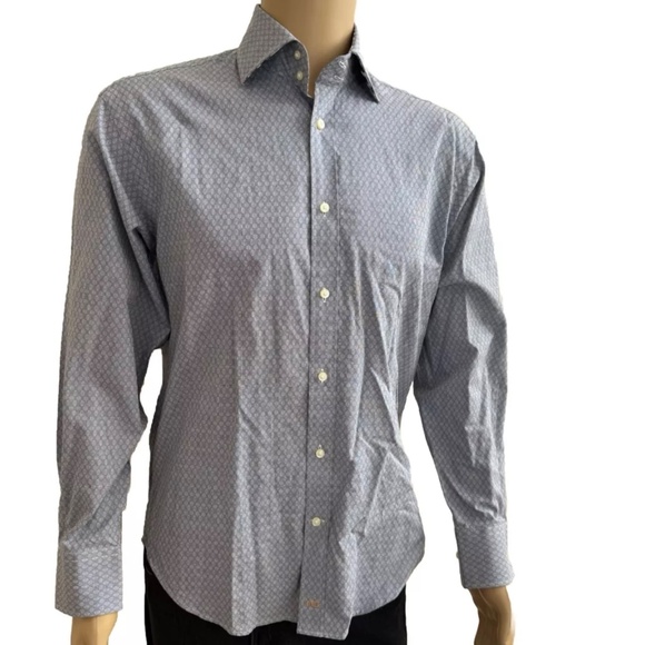 Thomas Dean Shirt Adult Small Blue Gray Geometric Button Up Men’s Small S - Picture 2 of 4